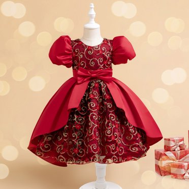 EGNMCR Robes de Soirée pour Femmes, Robes Formelles pour Femmes, Robes de Cocktail pour Femmes Robe à Manches Courtes à Col Rond Enfants Robe Brodée Princess Robe Robe Manches Bouffantes Bébé Fille Robe avec Nœud Robe Fille