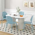 thumbnail image 4 of Costway Metal Dining Chair Set of 4 Armless Kitchen Hollowed Backrest & Metal Legs Blue, 4 of 10