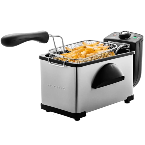 OVENTE Electric Deep Fryer 2 Liter Capacity, 1500 Watt Lid with Viewing Window and Odor Filter, Adjustable Temperature, Removable Frying Basket and Easy to Clean Stainle