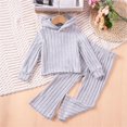 thumbnail image 2 of ZACPNCV Toddler Girl Fall Clothes Set Long Sleeve Ribbed Knit Tops Pants Set Solid Color 2-Piece Outfit for Kids Gray 1-2 Years, 2 of 7