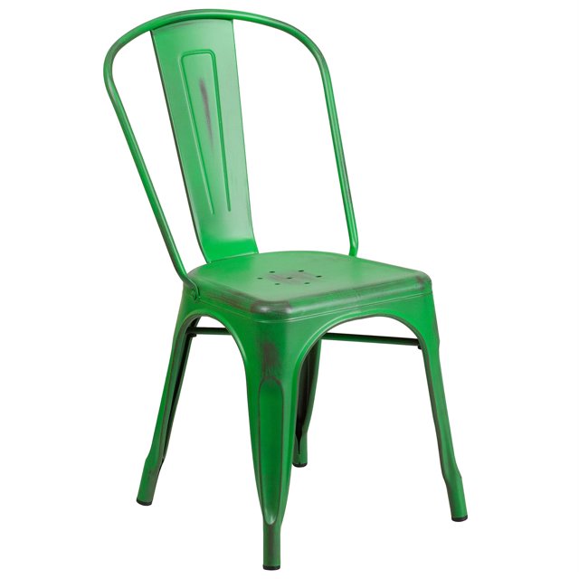 Bowery Hill Metal Curved Slat Back Dining Side Chair in Distressed Green