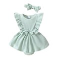 thumbnail image 1 of Gupgi Bébé Fille Nervuré Robe d'Été Solide Volants Combinaison Sans Manches Body avec Bandeau, 1 of 1