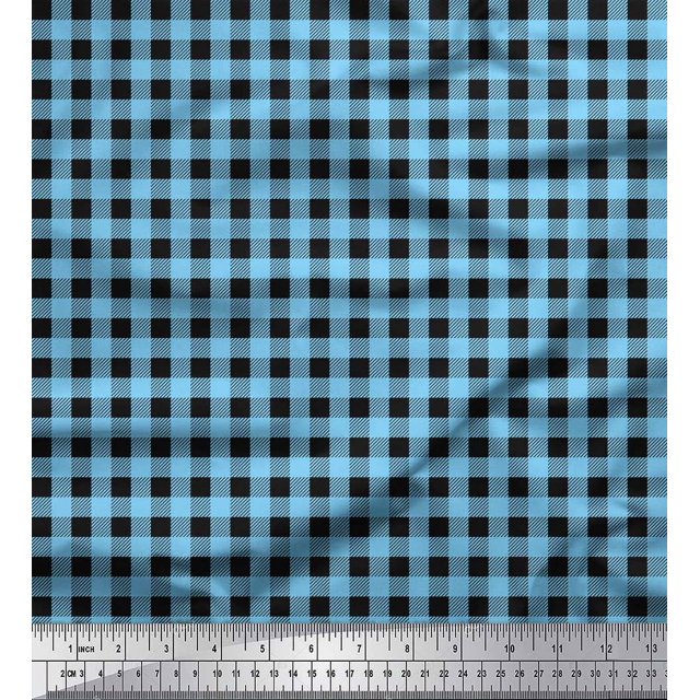 Soimoi Blue Cotton Duck Fabric Check Check Print Sewing Fabric Yard 56 Inch Wide