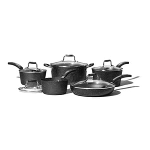 Starfrit Le Rocher Classic10pc Ensemble d'articles de cuisine non incrustés, en aluminium forgé durable, sans danger, PFOA Gratuit, facile à nettoyer, noir