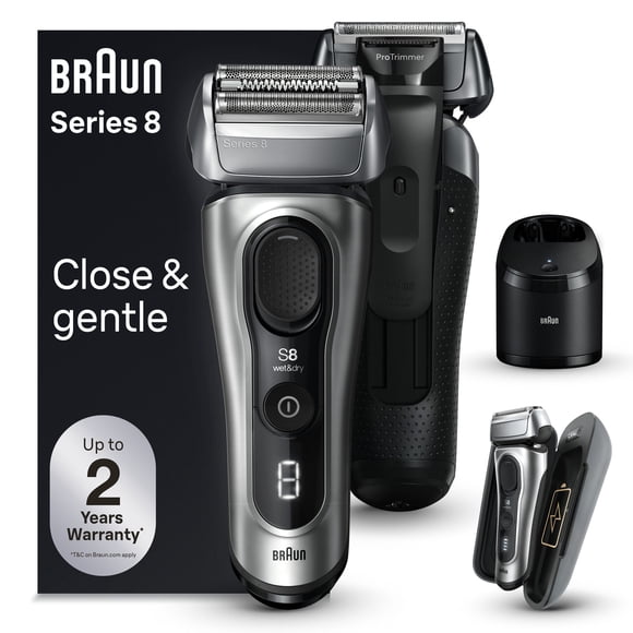 Braun Series 8 Electric Shaver for Men, with 4+1 Shaving Elements & Precision Long Hair Trimmer, 5in1 SmartCare Center, Close & Gentle Even on Dense Beards, PowerCase for Mobile Charging, Wet & Dry El