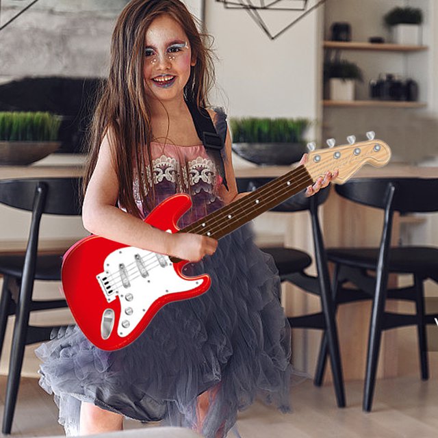 EGNMCR Guitare Jouet de 16 Pouces pour Enfants 4 Cordes Guitare Électrique Instruments de Musique pour Enfants Instrument Électronique Portable Multifonction Instruments de Musique pour Enfants