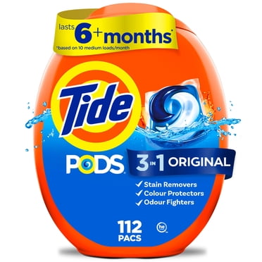 Tide PODS laundry detergent pacs, 3-in-1 Stain Remover, Odor Fighter, Color Protector, HE compatible, Original Scent, 112 Count