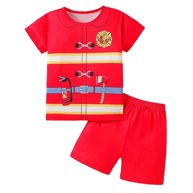 MIASHUI Toddler Baby Boy Print Short Sleeve Shirt Shorts Suits 2Pcs Outfit Set Summer Clothes,Red,5-6 Years