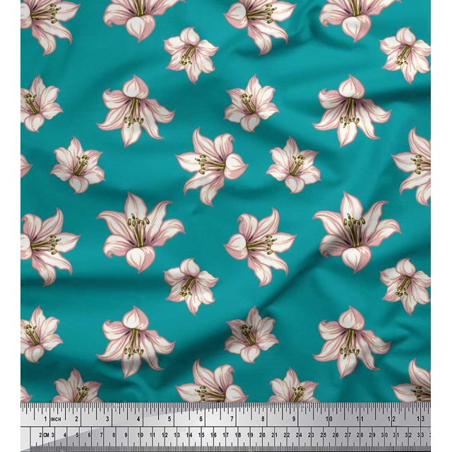 Soimoi Vert Poly Georgette Tissu Lys Imprimé Floral par Yard 42 Pouces de Large