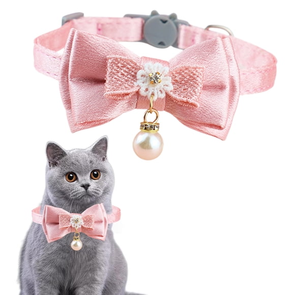 PEONAVET 1Cute pet collar pinks lace bow beaded cats collar bells pet collar flower soft adjustable cats collar