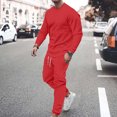 thumbnail image 1 of TIMIFIS Survêtement pour Homme 2 Pcs Ensemble de Sport Entraînement Manches Longues Décontracté Uni Mode Col Rond Chandail à Enfiler Ensemble de Sport Manches Longues Pantalon Survêtement Deux Pièces Automne, 1 of 8