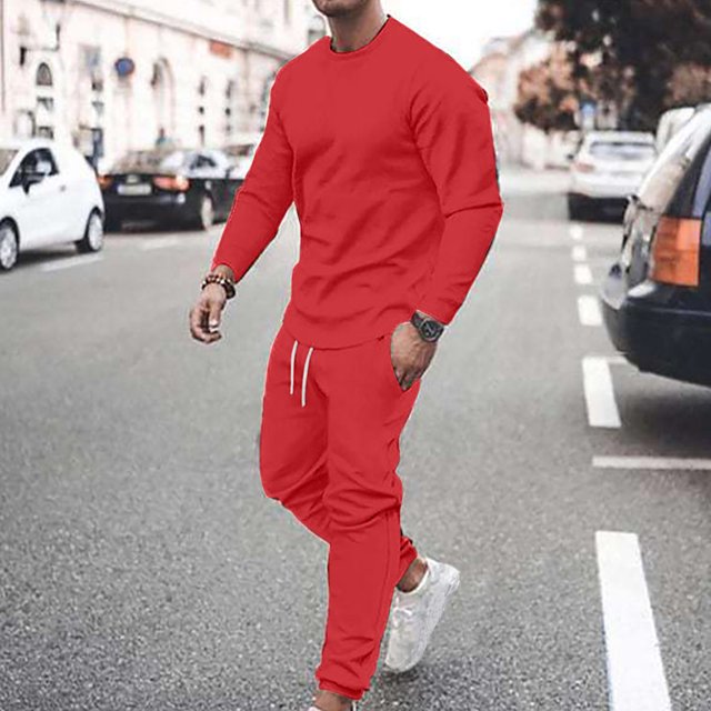 TIMIFIS Survêtement pour Homme 2 Pcs Ensemble de Sport Entraînement Manches Longues Décontracté Uni Mode Col Rond Chandail à Enfiler Ensemble de Sport Manches Longues Pantalon Survêtement Deux Pièces Automne