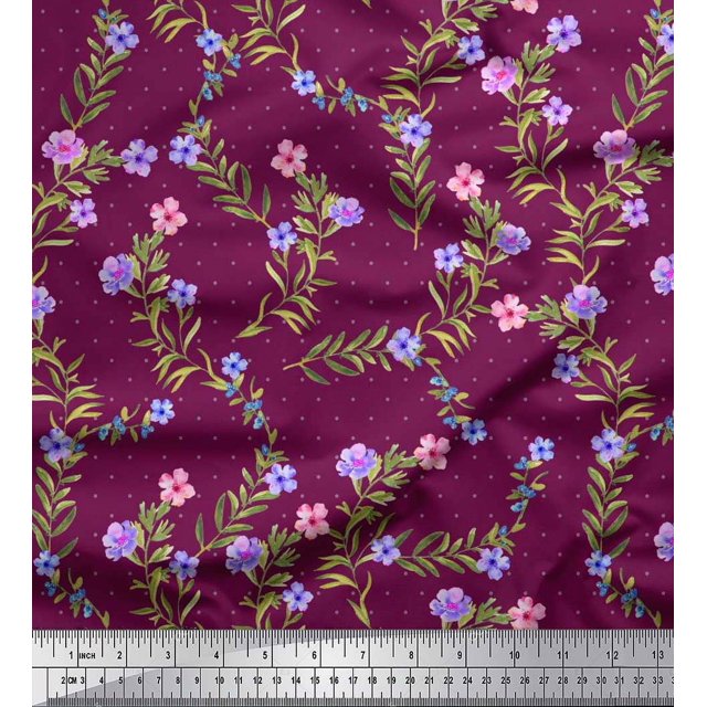 Soimoi Poly Georgette Fabric Dot,Leaves & Floral Print Fabric by Yard 52 Inch Wide