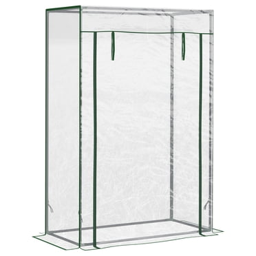 Outsunny Serre de Jardin à Entrée Piétonne 40"L x 20"W x 59"H avec Cadre en Acier, Serre Chaude d'Extérieur pour Tomates, Maison Chaude avec Porte Enroulable, Couvercle en Plastique, Transparent