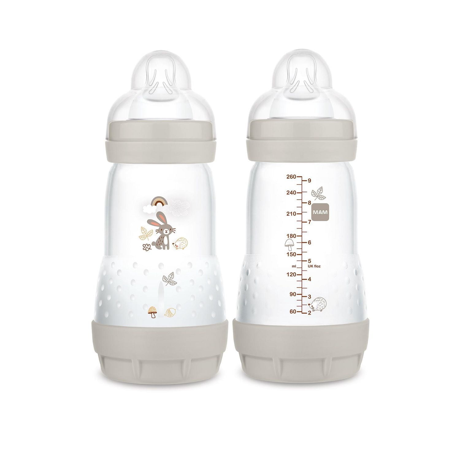 MAM Easy Start Anti-Colic Matte Baby Bottles, 2x9oz Bottles, Medium Flow Bottles with Silicone Nipple, Unisex Baby Bottles