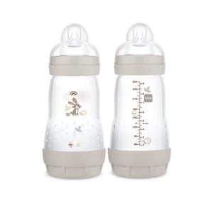 MAM Bouteilles de bébé anti-colique Matte, 2x9oz Bouteilles, Boutilles à flux moyen avec Nipple Silicone, Biberons Unisexe
