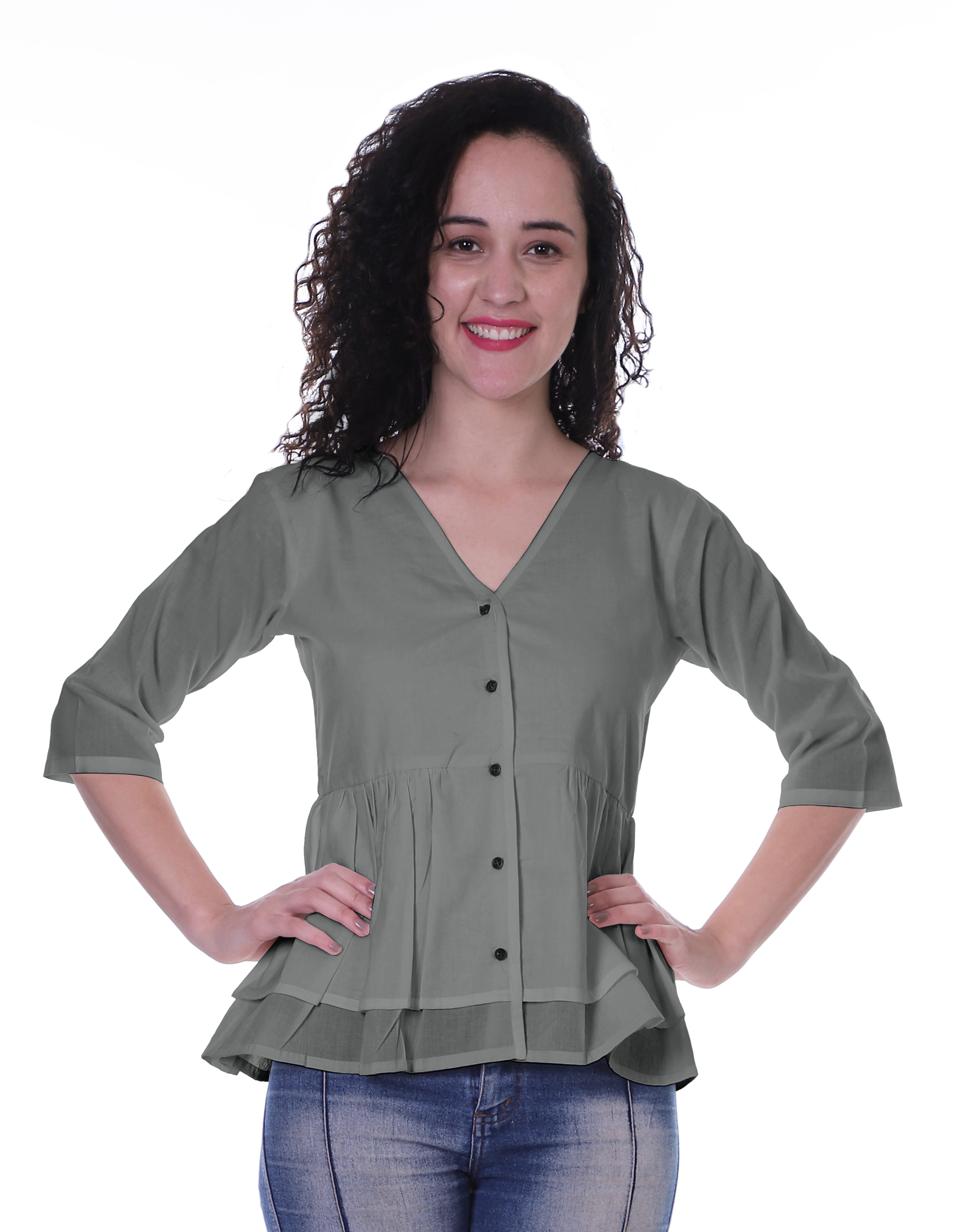 Moomaya Haut Péplum en Coton pour Femmes Tunique en Coton à Col en V Blouse Ethnique