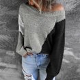 thumbnail image 2 of Pompotops Women's Autumn Loose Pullover Long Sleeve Round Neck Color Matching Sweater Top, 2 of 7