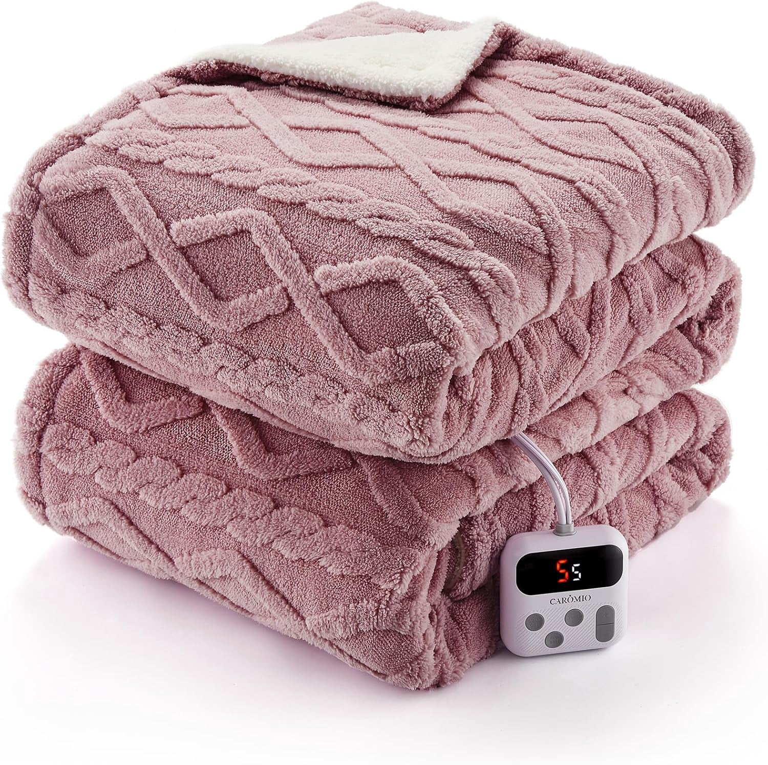 Eastvita 84-Inch x 90-Inch Machine-Washable Dual-Control Electric Blanket - Premium/Stylish Thick Tufted Sherpa with Enhanced Heating System/California Queen Size/Pink