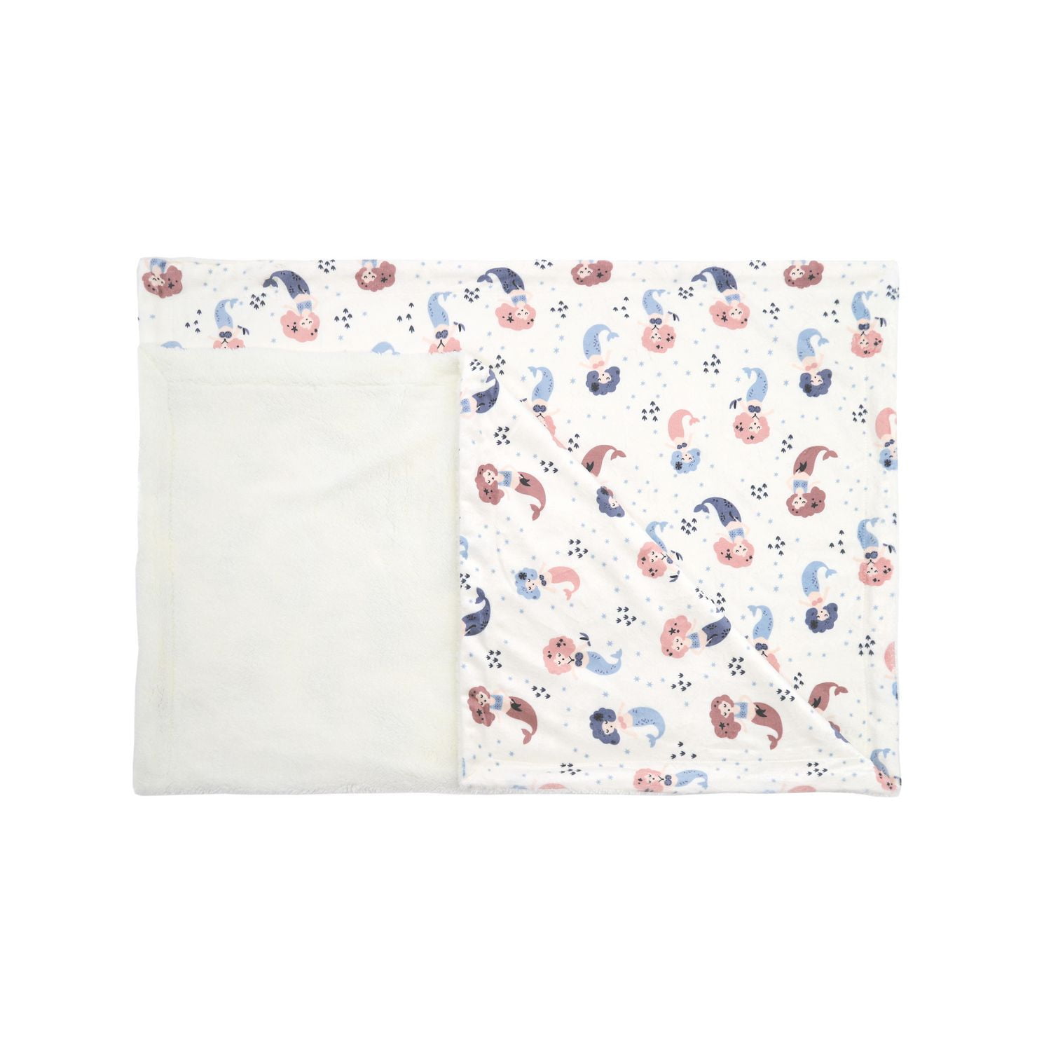 Couverture réversible en flanelle polaire douce et chaude pour enfants, motif sirène rose avec base blanche, 101 x 127 cm