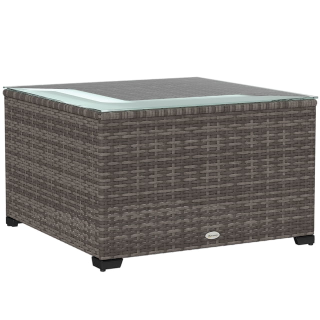 Outsunny 24.4" Patio Wicker Coffee Table, PE Rattan Side Tables, Black
