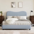 thumbnail image 1 of Ourlova Queen Size Upholstered Bed Frame with Headboard Low Profile Platform Rounded Corners Wooden Slats Noise Free No Box Spring Needed Blue, 1 of 9