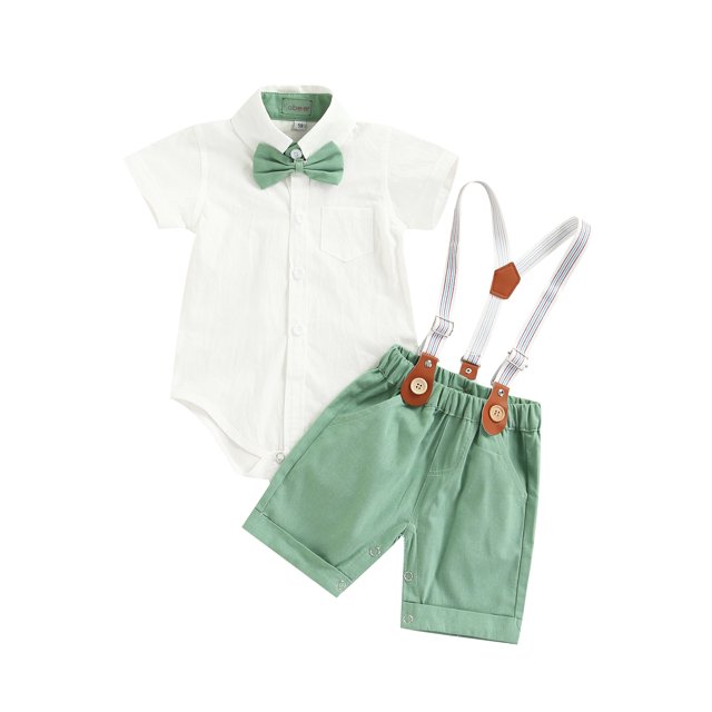 Costume de Gentleman pour Bébé, Combinaison à Manches Courtes avec Col à Revers et Boutons pour Enfants, Chemise à Bretelles et Pantalon