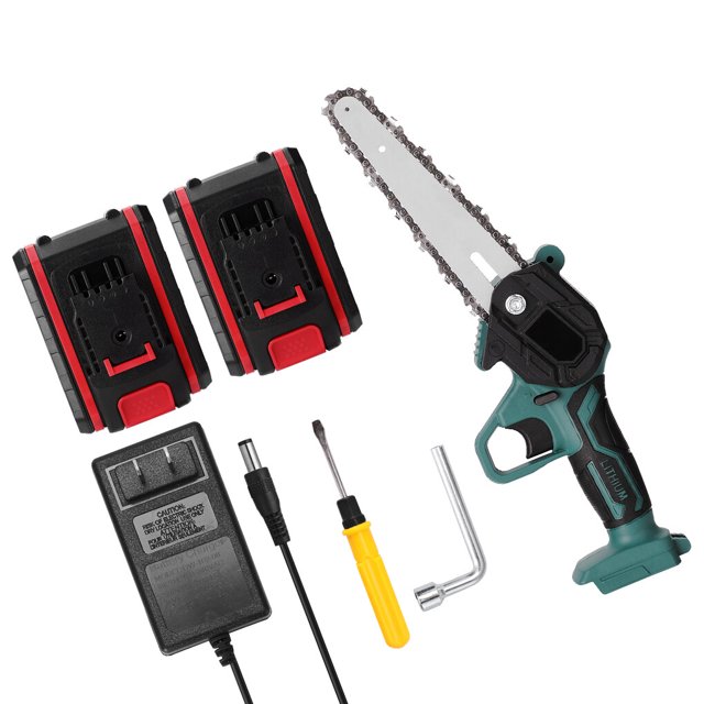 fastboy Scie à Chaîne 21V Électrique Sans Fil pour l'Élagage avec Poignée Ergonomique à une Main, construction Légère en ABS et Métal. Comprend Deux batteries Li-ion 21V, un Adaptateur de Charge, un Transducteur et une Planche de Guidage. Convient au Travail du Bois, à l'Élagage Extérieur et comme mini Scie à Chaîne portable.