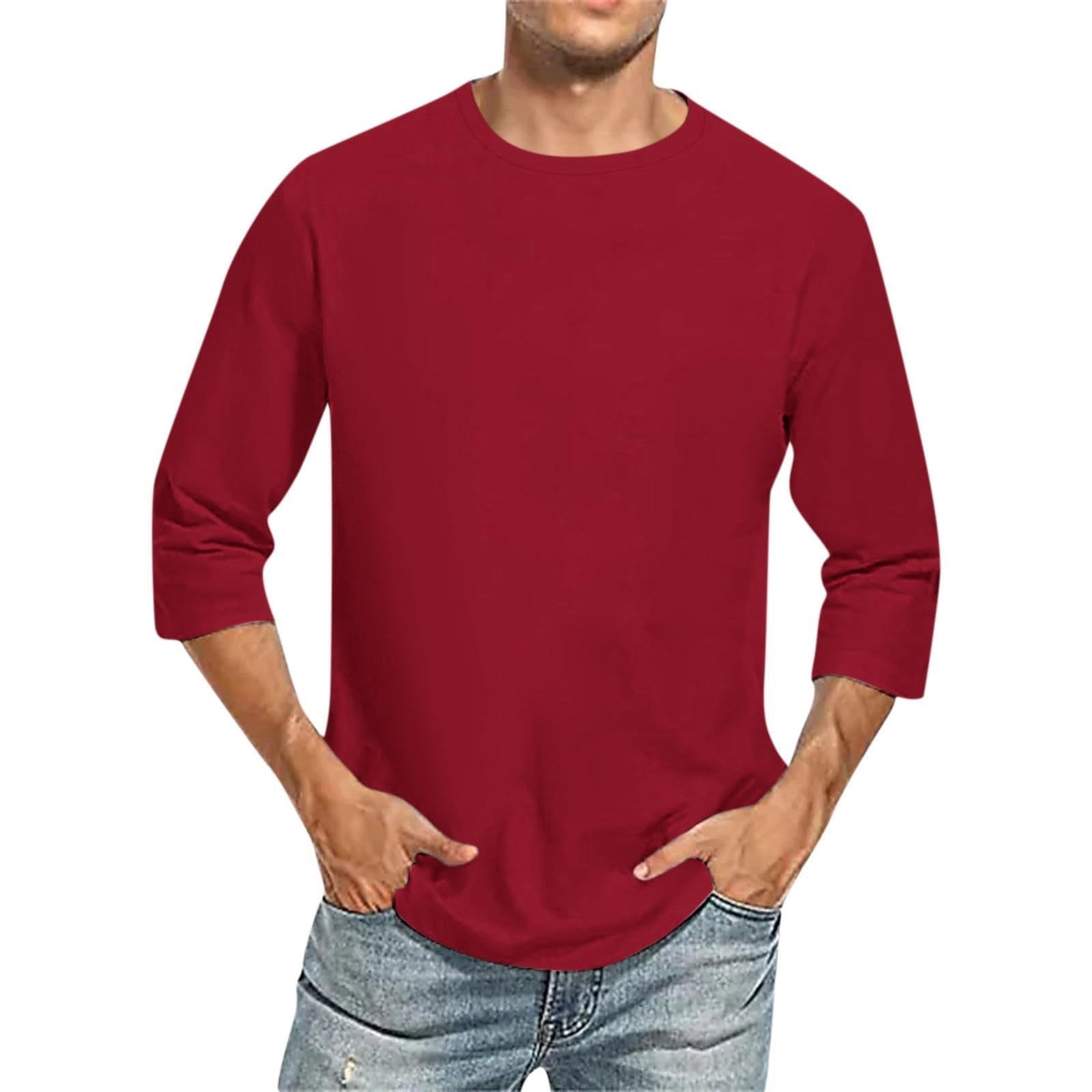 Hiiyo Men's T-Shirt Comfortable Solid Color 3/4 Sleeve T Shirt Versatile Pullover T-Shirt