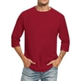 thumbnail image 1 of Hiiyo T-Shirt pour Homme Grande Taille Confortable Uni à Manches 3/4, Bourgogne, 1 of 6