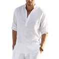 thumbnail image 1 of Wangsaura Men's Casual Shirt Solid Color Long Sleeve Stand Collar Button Tops, 1 of 8