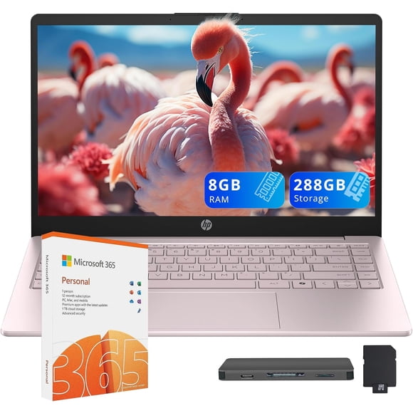 HP Stream 14" HD Laptop, Intel Processor N150, 8GB RAM, 288GB Storage(128GB SSD+160GB Docking Station Set), Intel Graphics, 1 Year Office 365, Copilot, Fast Charge, Wi-Fi, Win 11 S, Pink