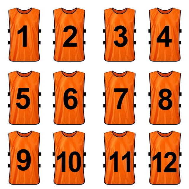 TOPTIE Ensembles de 12 Gilets d'Entraînement Numérotés (#1-12), Chasubles de Soccer