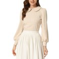 thumbnail image 1 of INSPIRE CHIC Womens' Peter Pan Collar Houndstooth Plaid Long Sleeve Button Back Blouses XL Khaki, 1 of 6