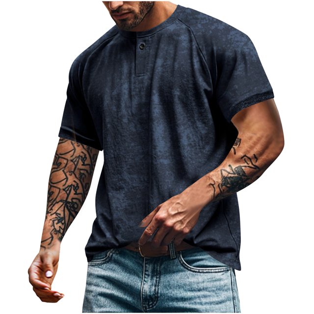 Vente Liquidation de Chemises pour Hommes! Hauts à Manches Courtes pour Hommes T-Shirts Rétro Usés Décontractés à Boutons Col Rond Chandail T-Shirts Basiques Mode 2025