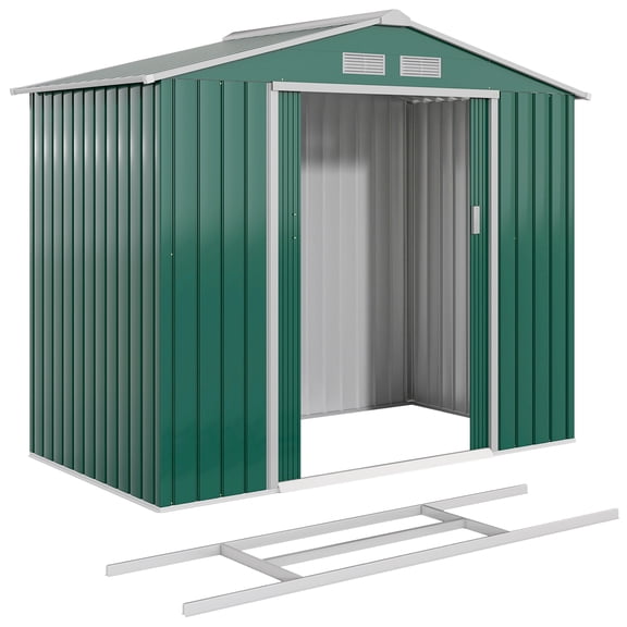 7' x 4' Garden Storage Shed w/ Foundation Kit and Double Doors Green