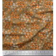 thumbnail image 1 of Soimoi Tissu Satin Modal Marron Feuilles, Imprimé Floral Blanc & Serpent au Mètre 42 Pouces de Large, 1 of 3