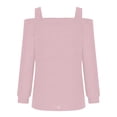 thumbnail image 4 of IROINID Clearance Ladies Long Sleeve T Shirts Causal Round Neck Leaky Shoulder Lightweight Sweatshirts Solid Color Hedging Tops,Pink, 4 of 5