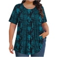 thumbnail image 3 of DDAPJ pyju Hauts Boho pour Femmes Grande Taille T-Shirts Graphiques Floraux Col Rond Manches Courtes Blouse d'Été Décontractée Tunique Coupe Ample Chemise Cache-Ventre Ventes Prime Bleu Vert TTTTG, 3 of 9