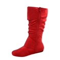 thumbnail image 2 of Bottes Mi-Mollet à Bout Rond pour Femmes Zone 70, Confort, Fermeture Éclair, Boucle, Style Plissé Décontracté, Talon Plat ( Rouge, 9), 2 of 2