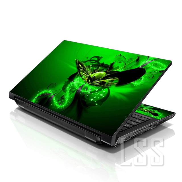 LSS Laptop Skin Sticker Decal Cover Green Butterflies Fits 17" to 19" Laptops