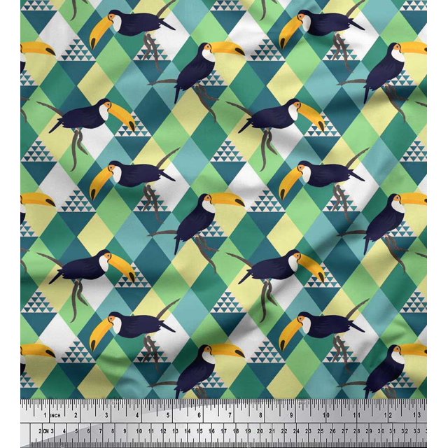 Soimoi Cotton Jersey Fabric Check & Toucan Bird Decor Fabric Printed Yard 58 Inch Wide