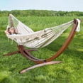 thumbnail image 3 of Vivere Double 2-Person Cotton Hammock with Solid Pine Stand, Natural with Fringe, 3 of 5