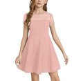 thumbnail image 1 of Girls Dress Solid Color Mesh Stitching Cute Summer Short Everyday Dress, 1 of 4