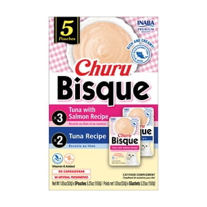 INABA Churu Bisque pour les chats avec vitamine E ajouté - Boîte de variétés de thon - Thon avec recette de saumon (es) & Recettes de thon (es) - Mouthwatering Purée à la crème Bisque avec thon sauvage