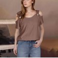 thumbnail image 2 of XMMSWDLA T-Shirt Graphique à Manches Courtes à Col en V pour Femmes Brun Chemises pour Femmes, 2 of 7