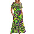 thumbnail image 2 of Robe d'Été pour Femmes 2024 Mode Grande Taille Mardi Gras Imprimée Carnaval Manches Courtes Col Rond Robe Décontractée Fluide à Volants Maxi Robe de Plage avec Poches Rabais de 50 % Liquidation!, 2 of 6