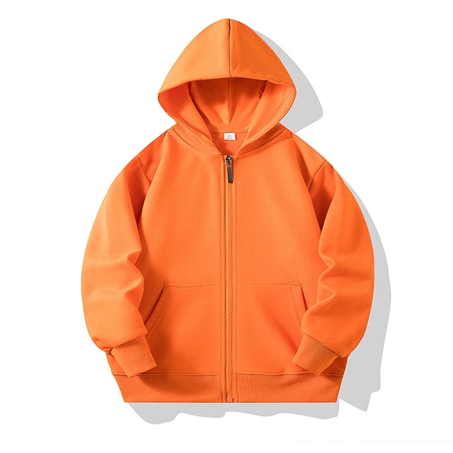 Milgrthf Unisexe Garçons Filles Chandails d'Automne Sport Décontracté Manches Longues Fermeture Éclair Complète Mignon Col Ras du Cou Basique Couleur Unie Chandails à Capuchon Chandail avec Poche Orange 9-10 Ans