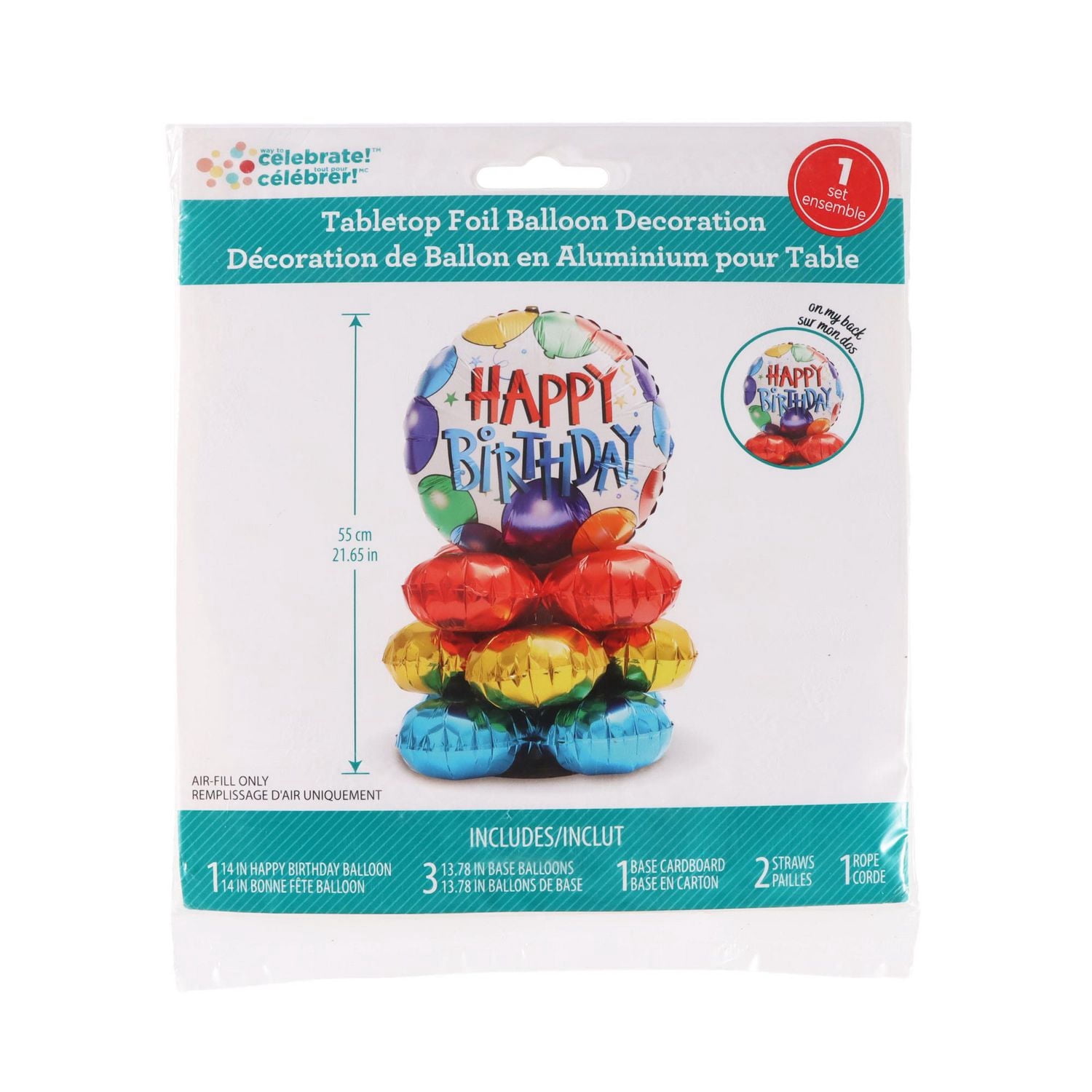 Way to Celebrate. Tabletop Foil Balloon Decoration-Happy Birthday