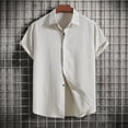 thumbnail image 2 of Diufon Linen Shirts for Men Casual Button Down Short Sleeve V Neck Tee Textured Summer Beach Vacation Shirts, 2 of 3